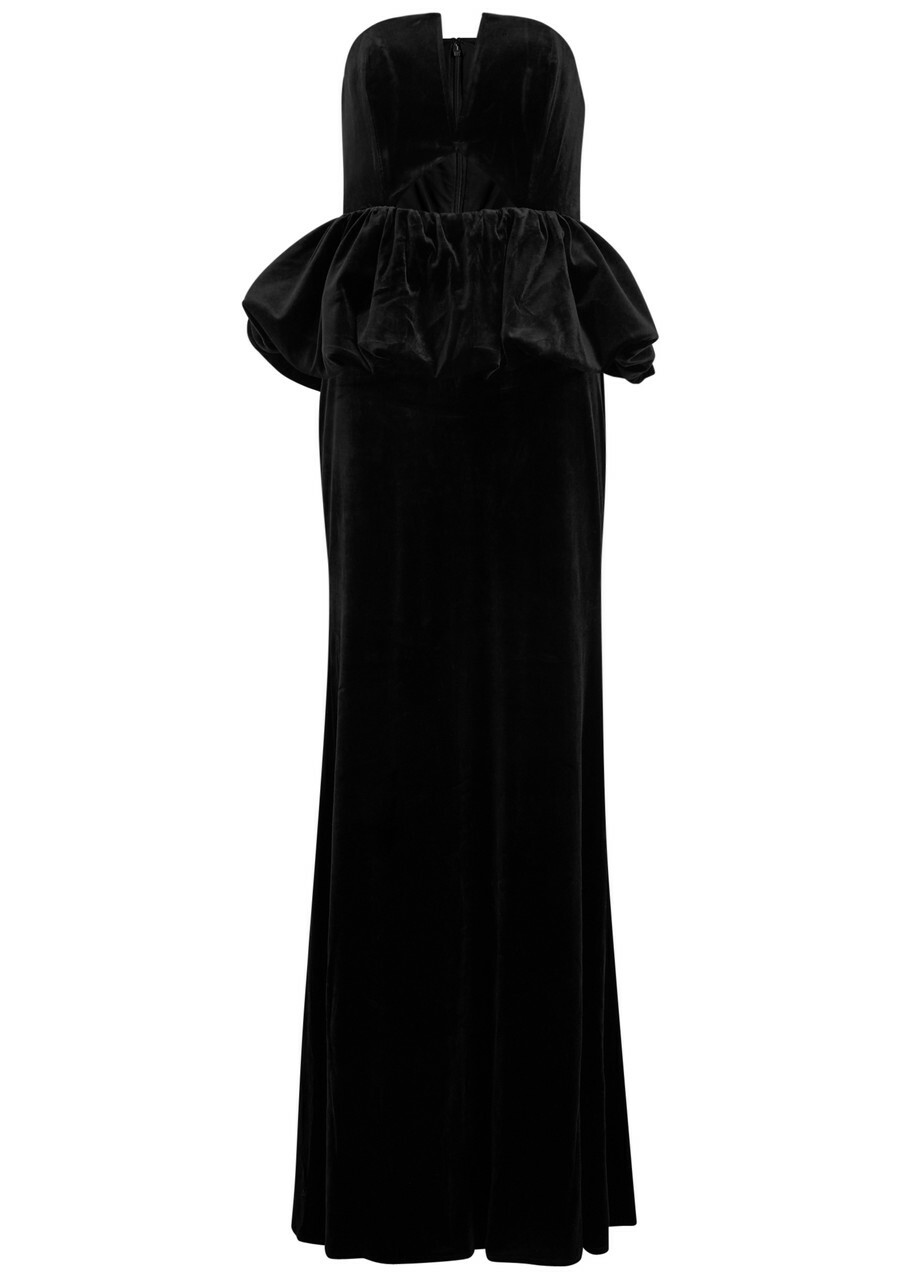 Self-portrait Strapless Peplum Velvet Gown Black Self-Portrait
