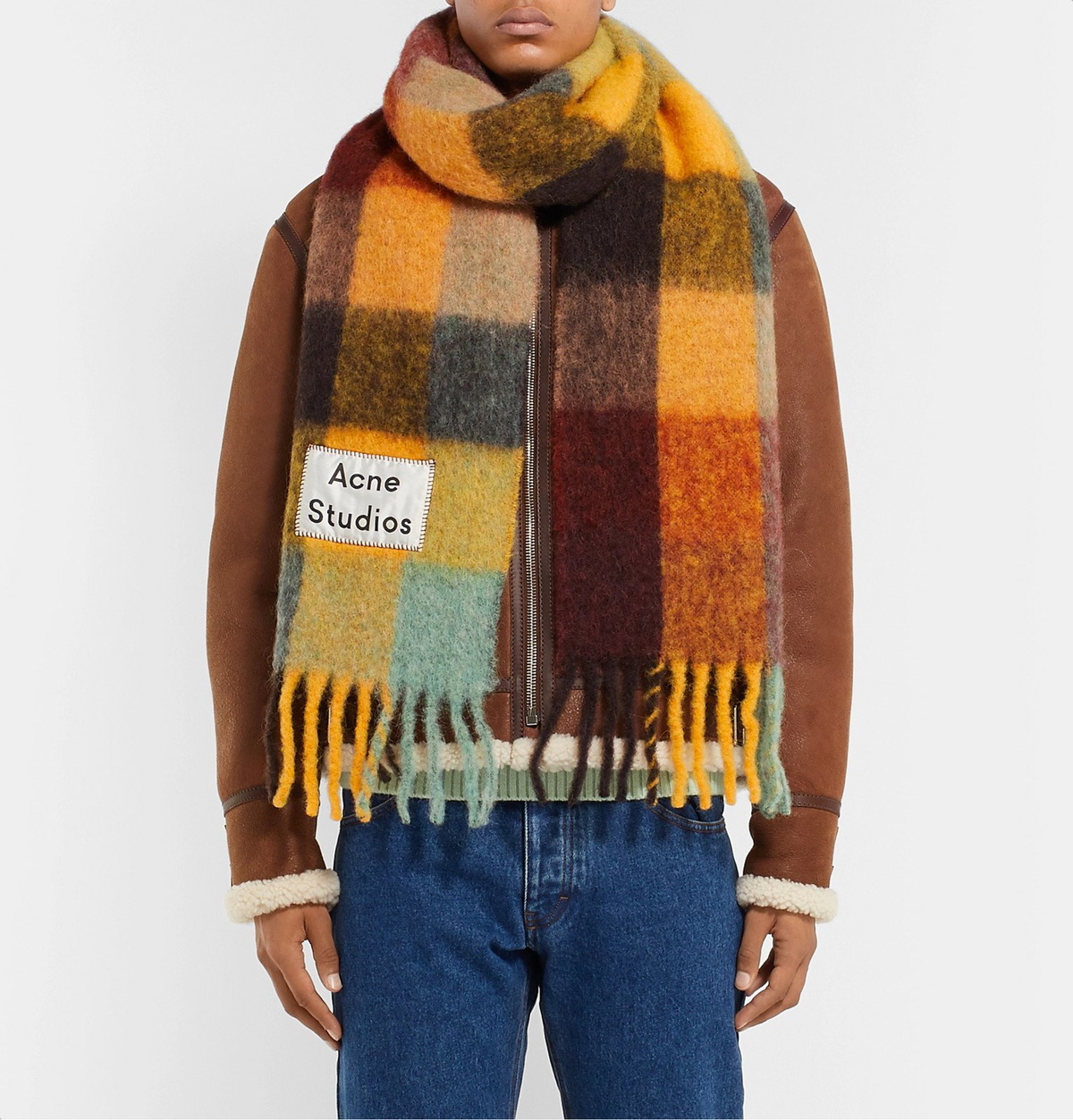 ACNE STUDIOS Vally fringed checked knitted scarf