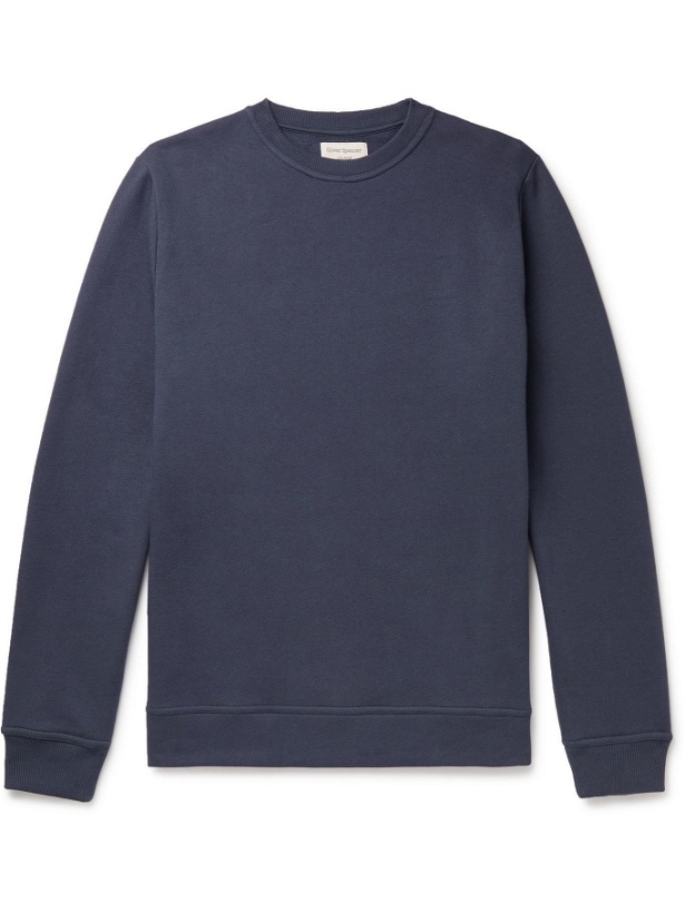 Photo: OLIVER SPENCER LOUNGEWEAR - Harris Organic Fleece-Back Cotton-Jersey Sweatshirt - Blue