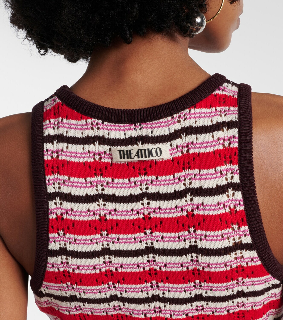The Attico Striped crochet cotton midi dress