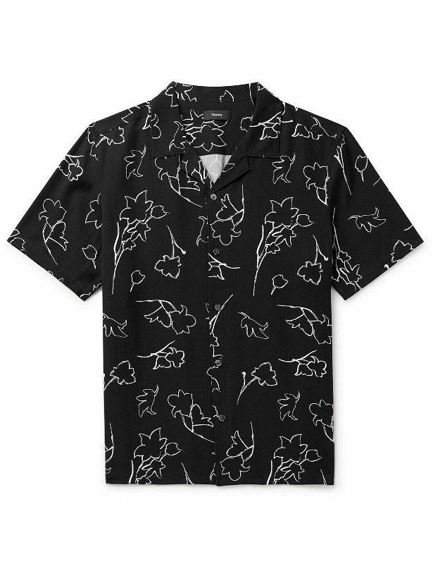 Photo: Theory - Irving Camp-Collar Floral-Print Lyocell Shirt - Black
