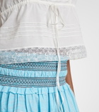 Ganni Lace-trimmed ruffled cotton crop top