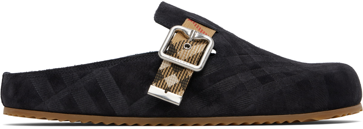 Burberry Black Check Suede Urchin Clogs