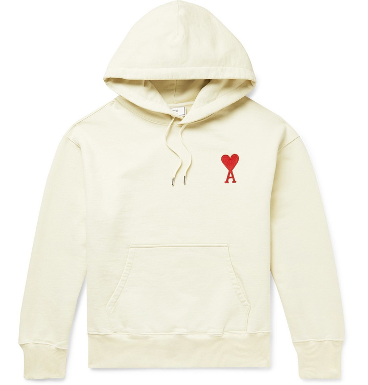 Photo: AMI - Logo-Embroidered Loopback Cotton-Jersey Hoodie - Neutrals