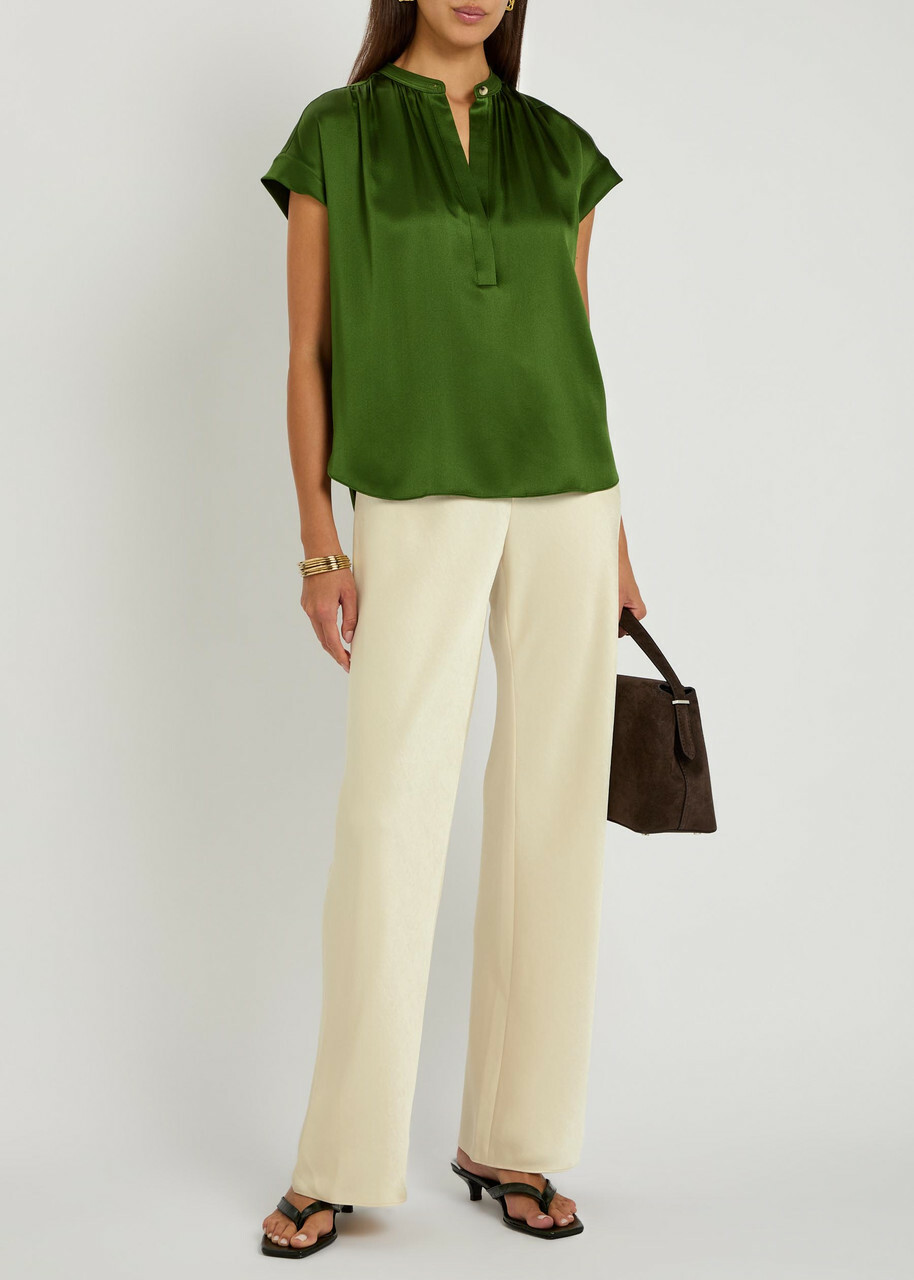 Vince Colette Wide-leg Satin Trousers Off White