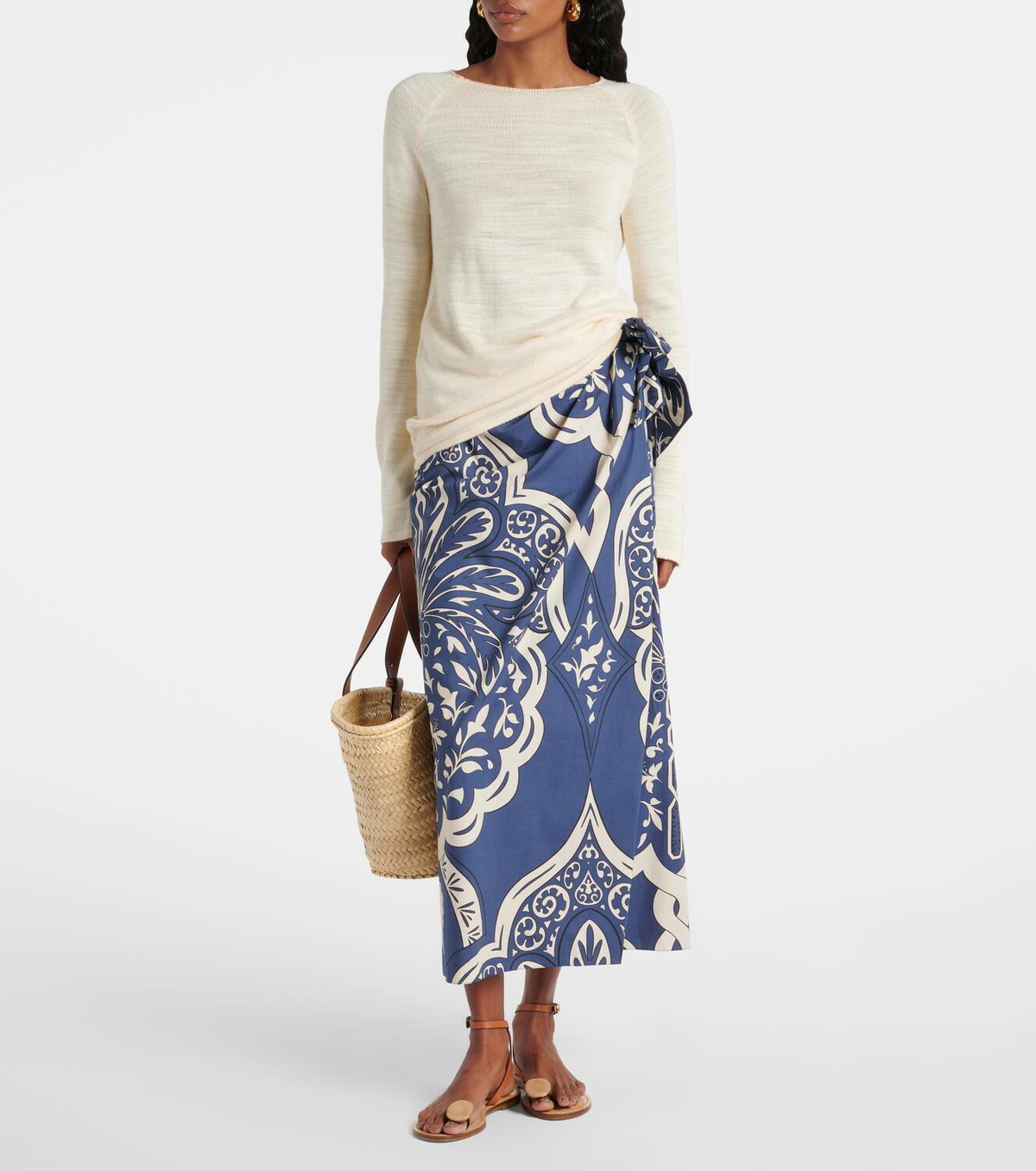 Johanna Ortiz Printed cotton poplin wrap skirt