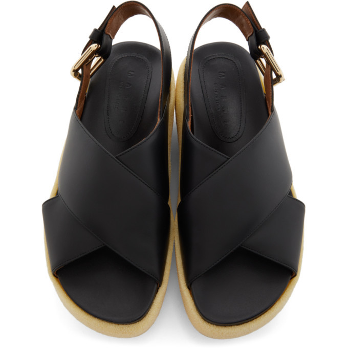 Marni Black Wooden Sole Wedge Sandals Marni