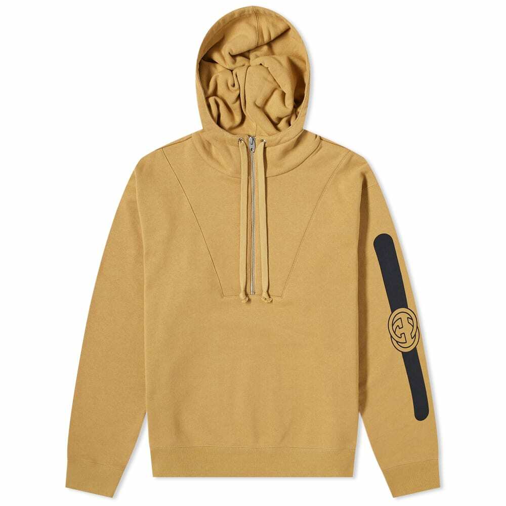Gucci Men's Half Zip Popover Logo Hoody in Camel Gucci