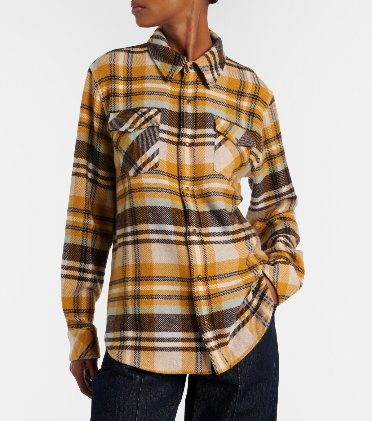 God's True Cashmere Abundance Tartan cashmere shirt with tiger's eye