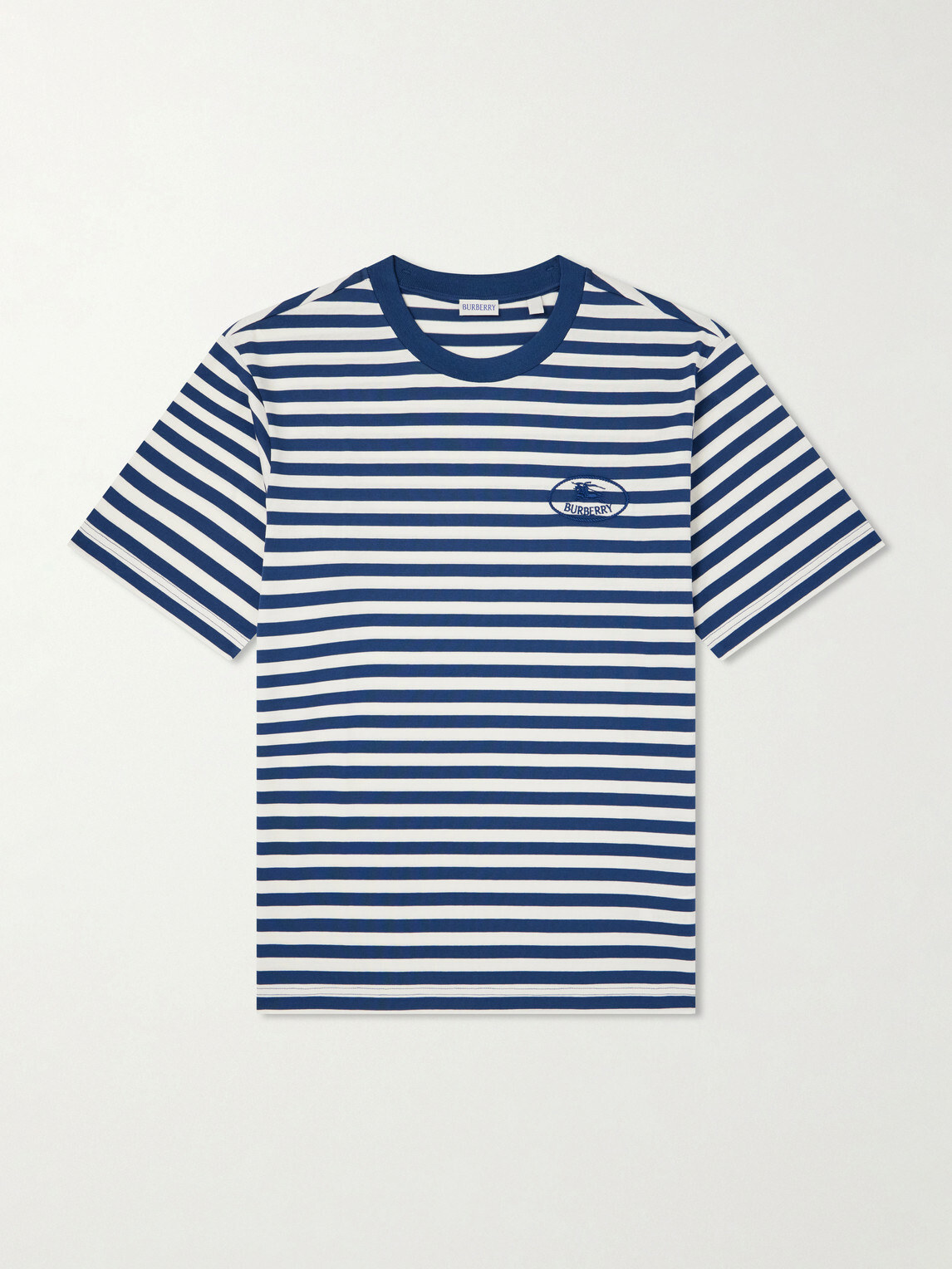 Burberry - Ryan Logo-Embroidered Striped Cotton-Blend Jersey T-Shirt - Blue