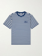 Burberry - Ryan Logo-Embroidered Striped Cotton-Blend Jersey T-Shirt - Blue