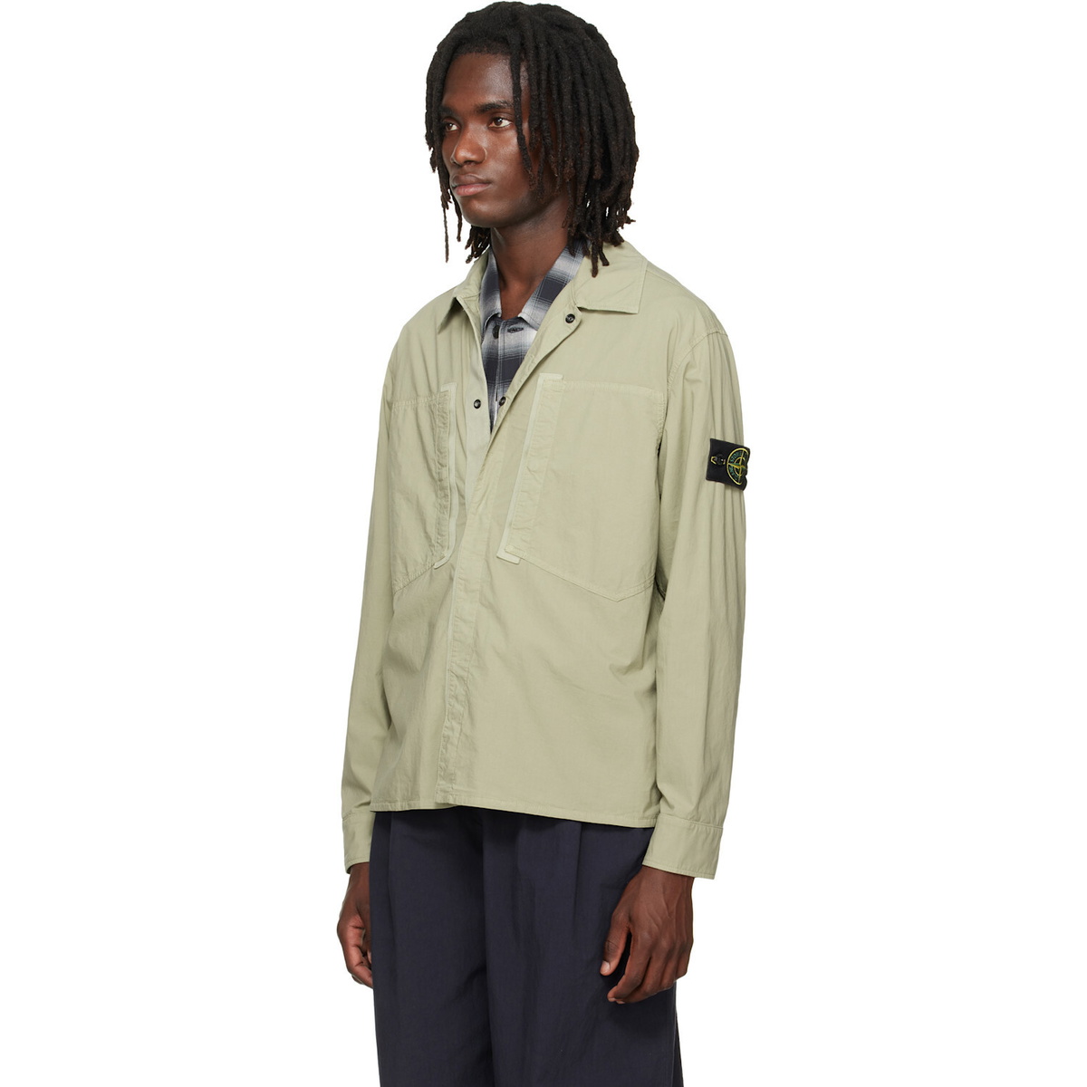 Stone Island Green 1200005 Stretch Cotton Tela 'Paracadute' Overshirt