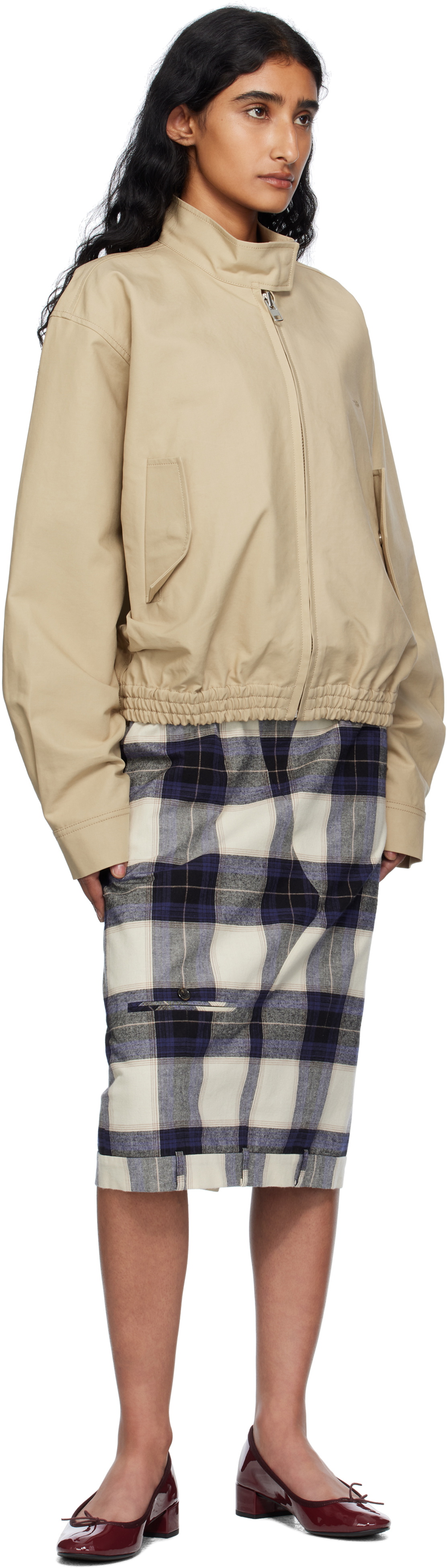 Pushbutton Multicolor Check Trousers Upside Down Midi Skirt