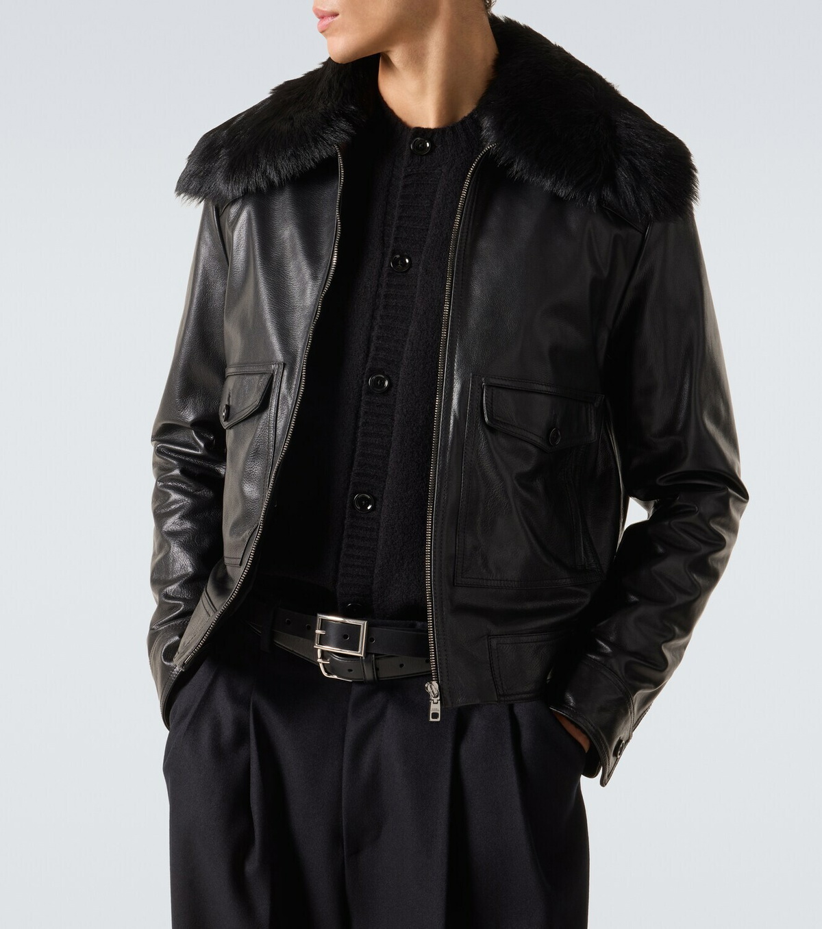 Dolce&Gabbana Shearling-trimmed leather jacket
