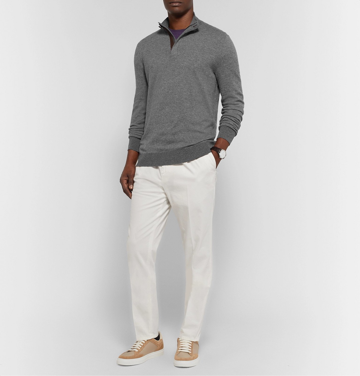 Ermenegildo Zegna - Slim-Fit Leather-Trimmed Waffle-Knit Cashmere