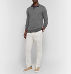 Ermenegildo Zegna - Slim-Fit Leather-Trimmed Waffle-Knit Cashmere and Cotton-Blend Half-Zip Sweater - Gray