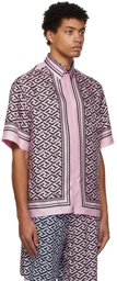 Versace Pink & Black Silk Signature Short Sleeve Shirt