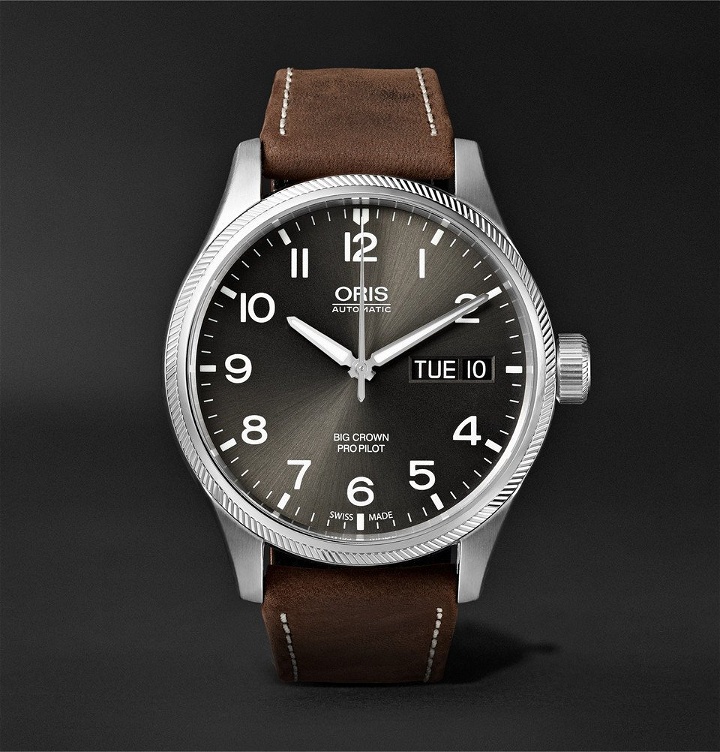 Photo: Oris - Big Crown ProPilot Day-Date Automatic 45mm Stainless Steel and Suede Watch - Men - Brown