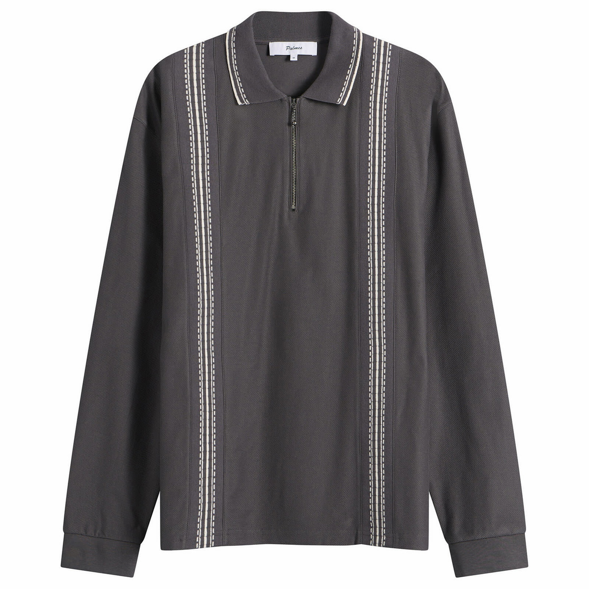 Palmes Men's Panel Longsleeve Zip Polo in Charcoal