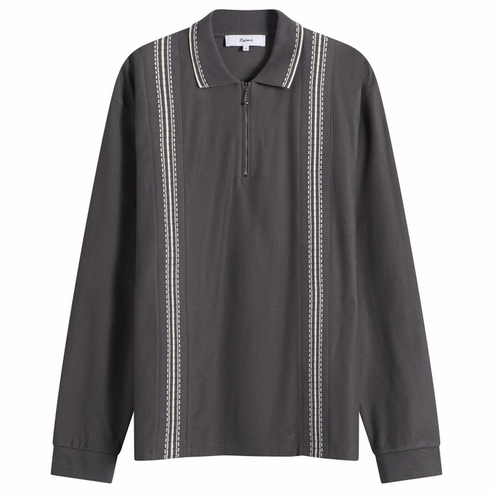 Photo: Palmes Men's Panel Longsleeve Zip Polo in Charcoal