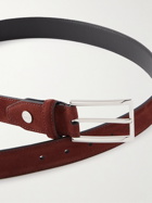 Brioni - 3cm Reversible Leather and Suede Belt - Brown