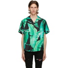 Amiri Green and Black Banana Leaves Silk Pyjama Short Sleeve Shirt