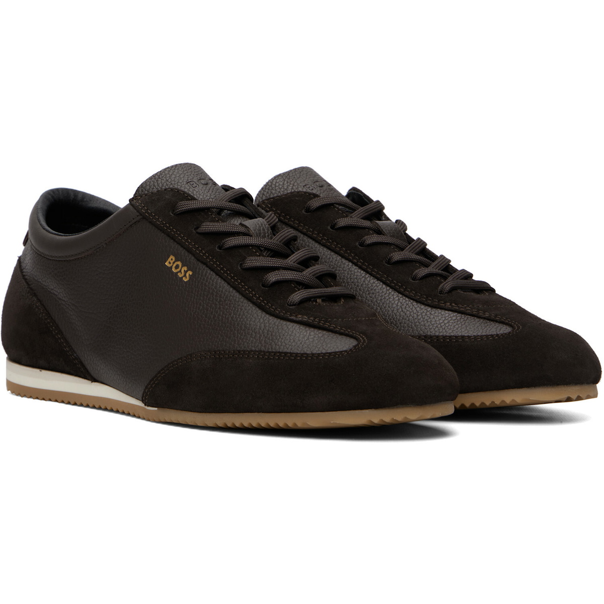 BOSS Brown Suede Trim Leather Sneakers