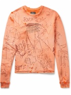 Liberal Youth Ministry - Oversized Studded Distressed Printed Cotton-Jersey Sweatshirt - Orange