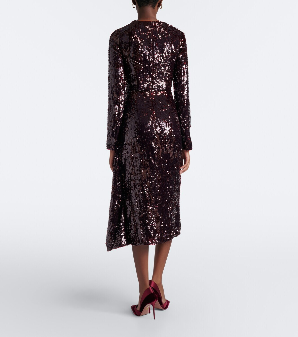 Erdem Floral-appliqué gathered sequined midi dress