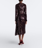 Erdem Floral-appliqué gathered sequined midi dress