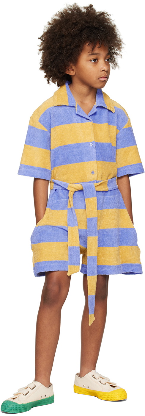 Repose AMS Kids Blue & Tan Striped Jumpsuit