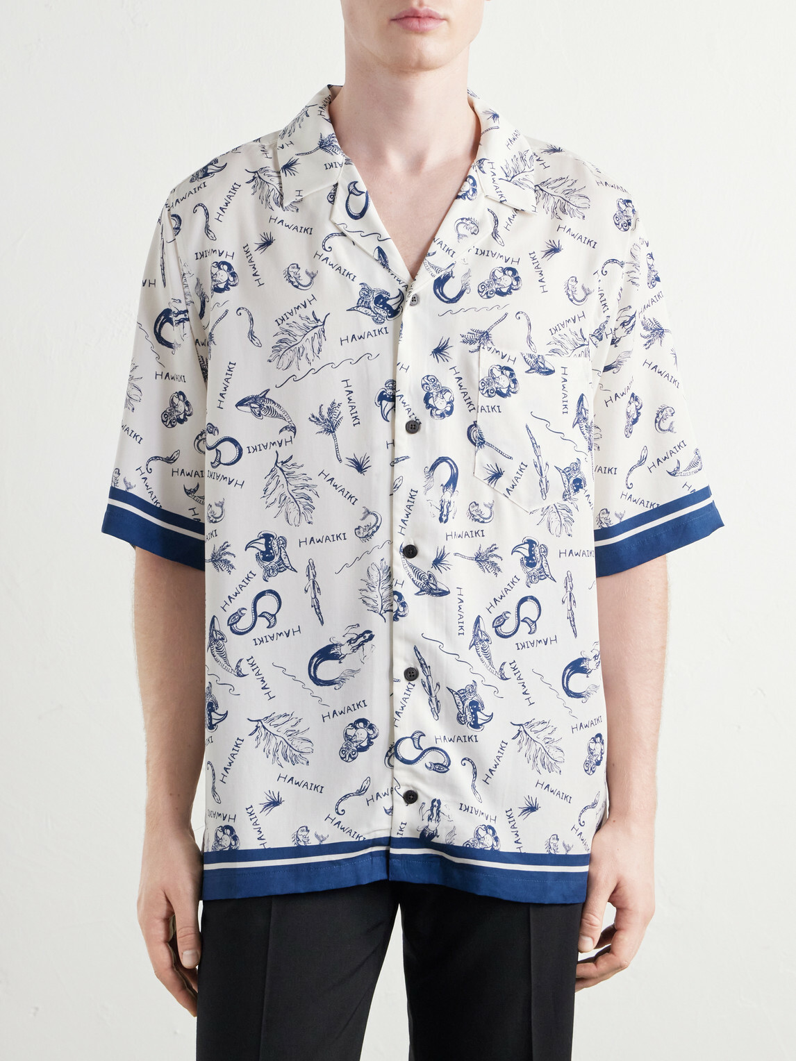 MANAAKI - Hawaiki Camp-Collar Printed Lyocell-Twill Shirt - Blue