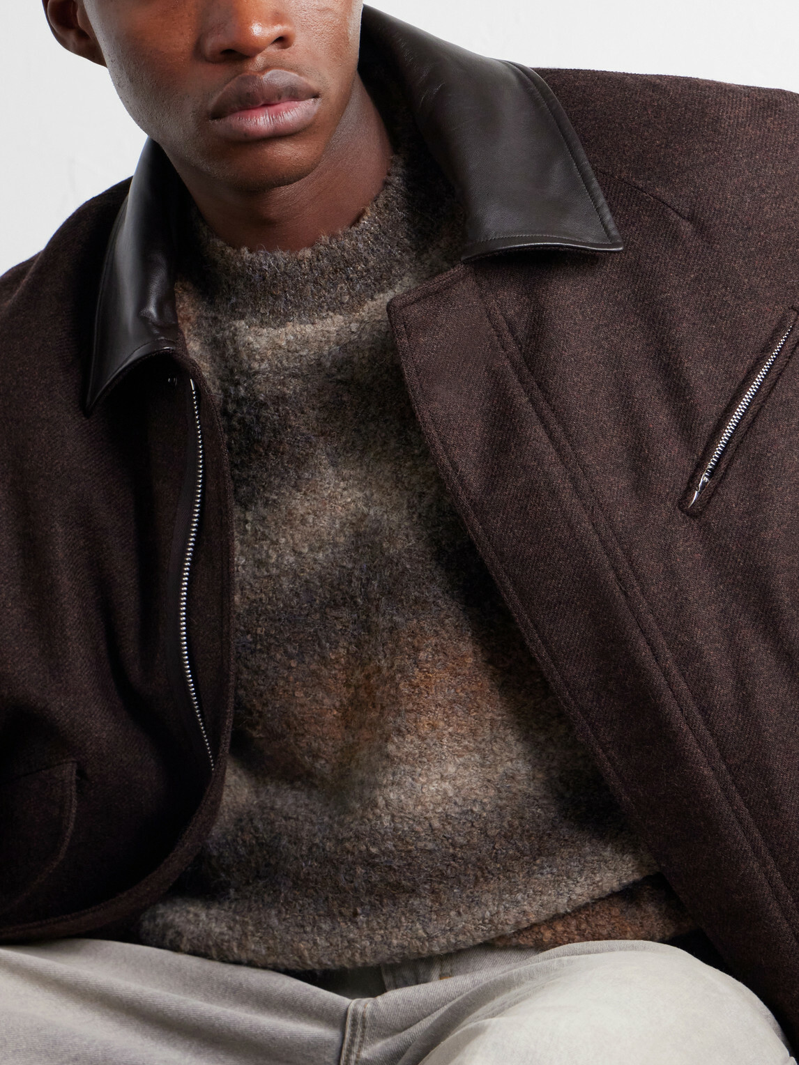 FrizmWORKS - Striped Bouclé Sweater - Brown