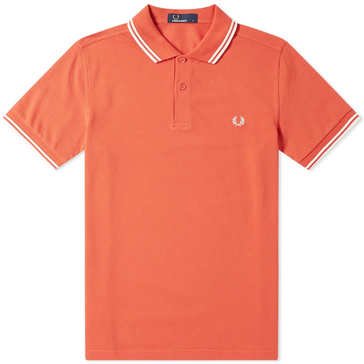 Photo: Fred Perry Slim Fit Twin Tipped Polo Peach Red & Snow White