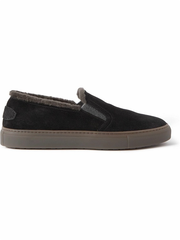 Photo: Brioni - Shearling-Lined Suede Slip-On Sneakers - Black