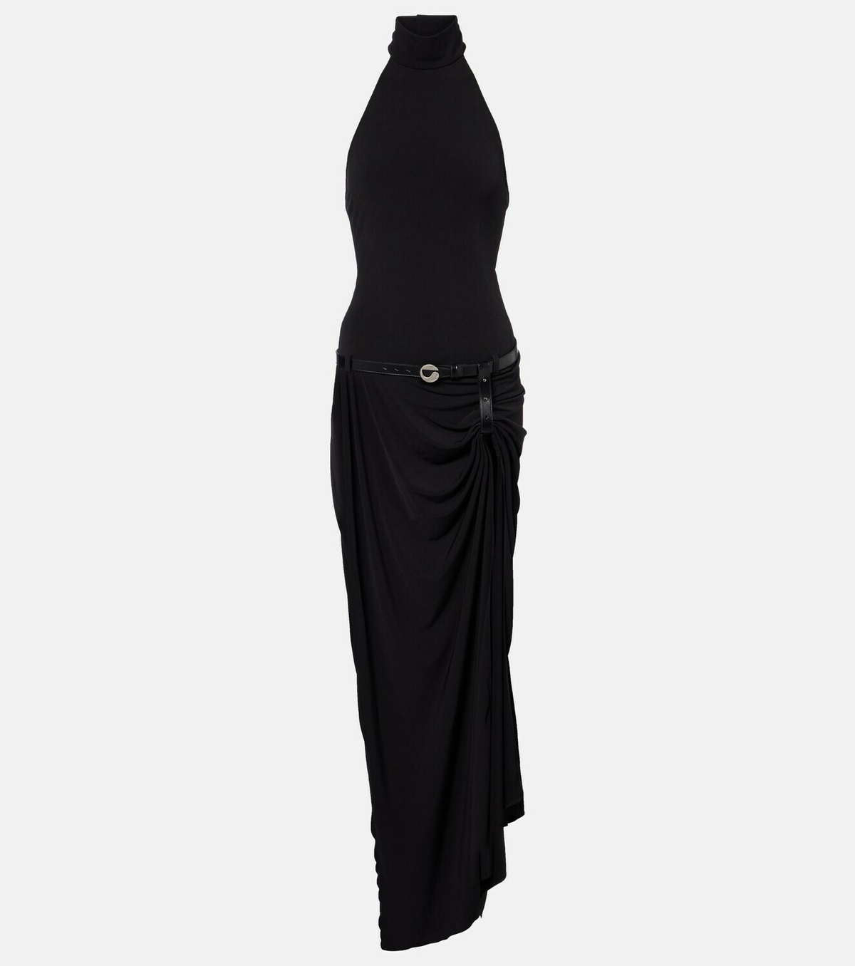 Coperni Belted asymmetric draped halterneck maxi dress