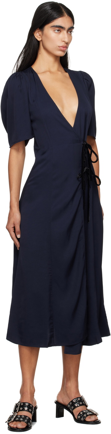 knee length dresses for ladies Faux Wrap Midi Dress