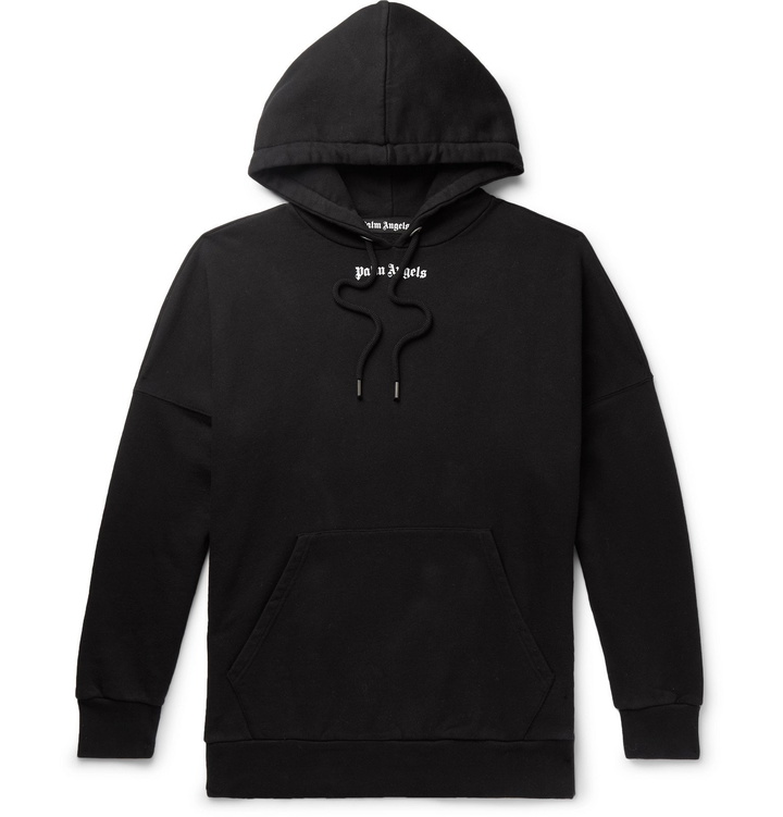 Photo: Palm Angels - Oversized Logo-Print Loopback Cotton-Jersey Hoodie - Black