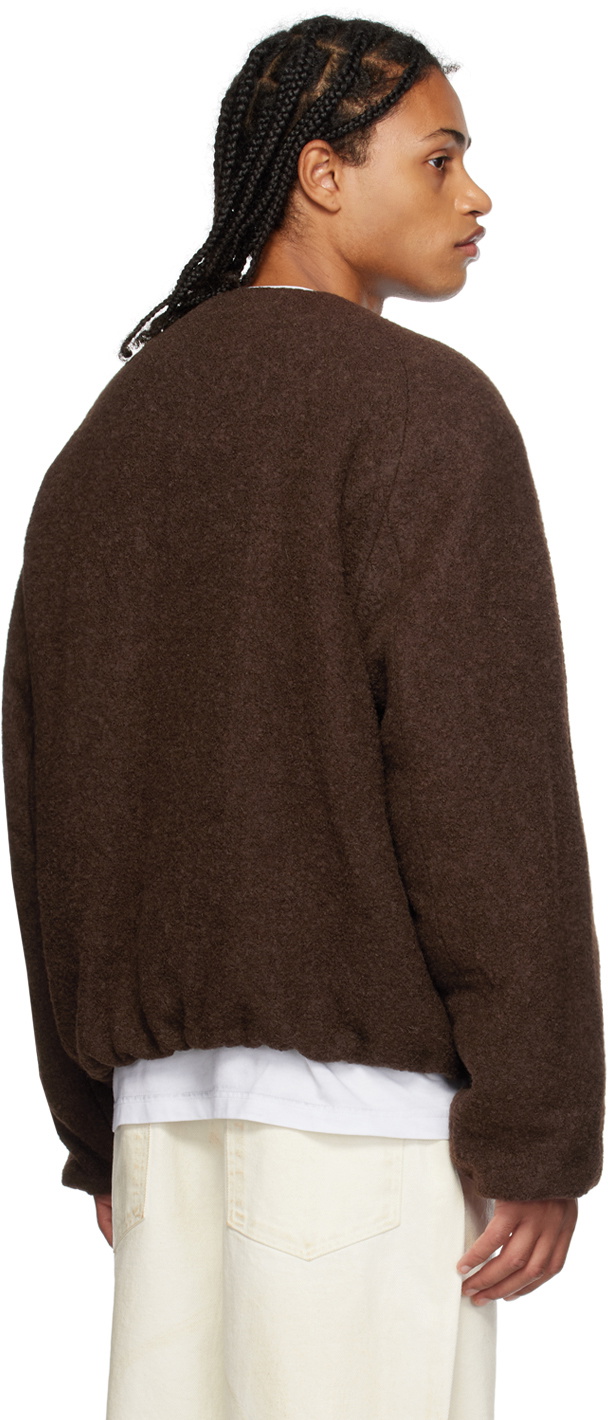 We11done Brown Collarless Bomber Jacket