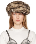 VAQUERA Off-White & Brown Newsboy Wolf Faux-Fur Cap
