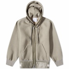 Sacai Men's Nylon Twill & Sponge Sweat Hoody in Khaki/Beige