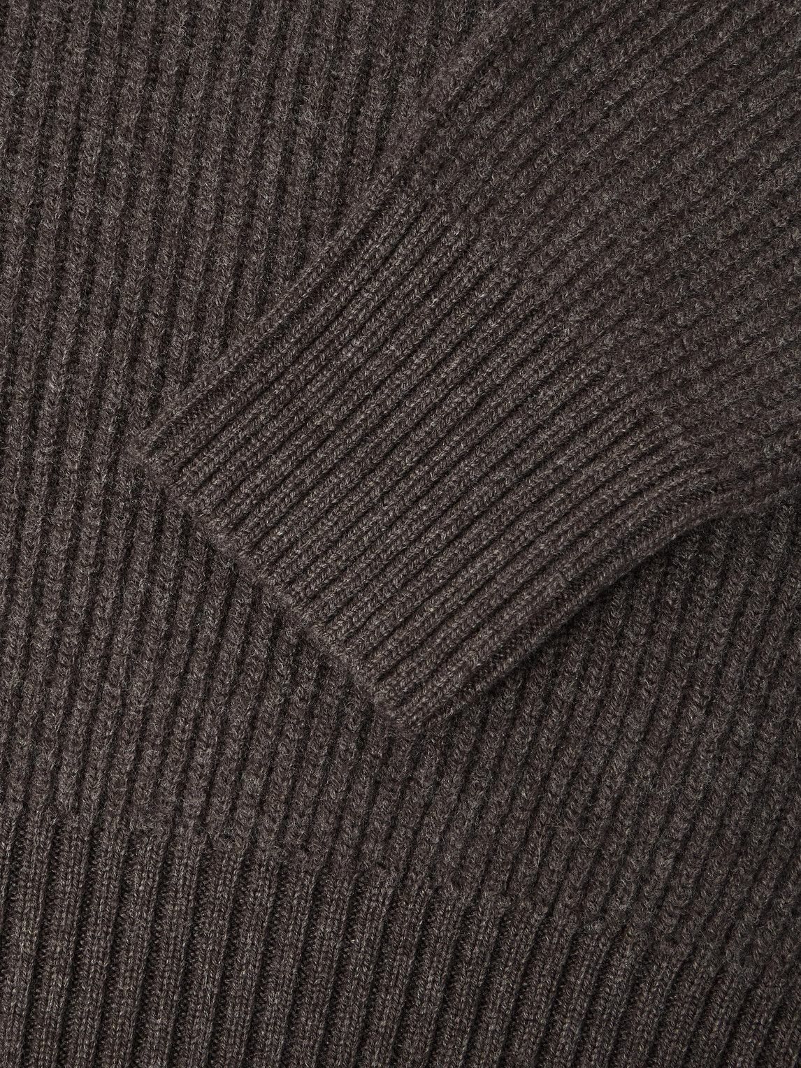 Purdey - Clifford Ribbed Wool and Cashmere-Blend Half-Zip Sweater - Brown