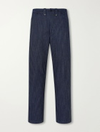 RRL - Straight-Leg Striped Cotton-Jacquard Broken-Twill Trousers - Blue