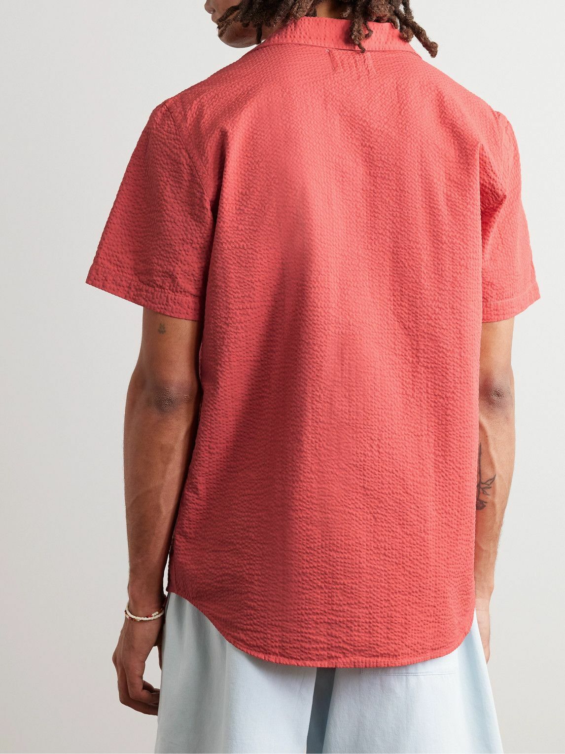 La Paz - Panama Convertible-Collar Cotton-Seersucker Shirt - Red