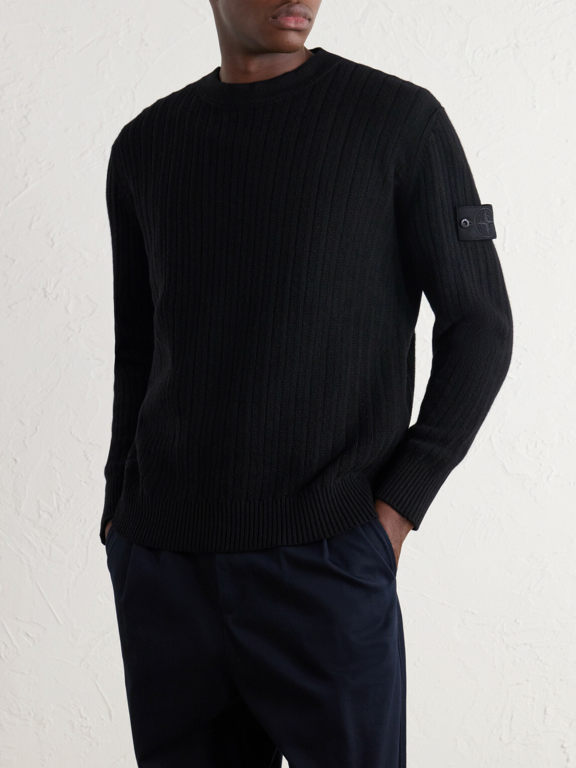 Stone Island - GHOST Ribbed Wool and Cashmere-Blend Sweater - Black