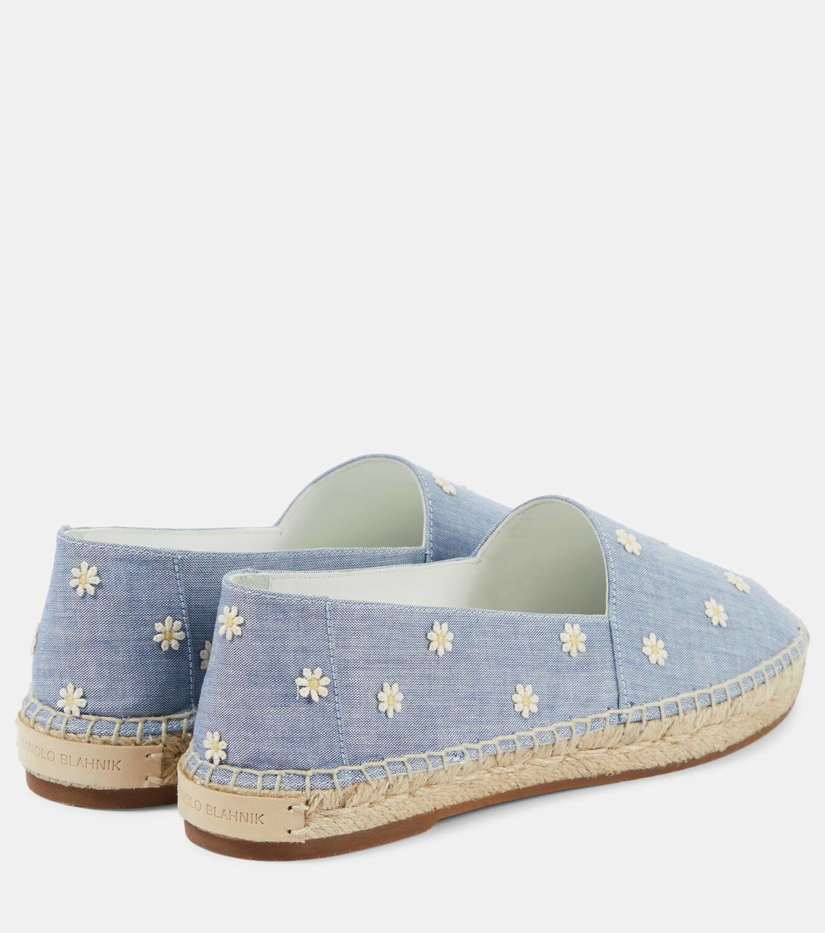 Manolo Blahnik Susille embroidered chambray espadrilles