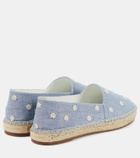 Manolo Blahnik Susille embroidered chambray espadrilles
