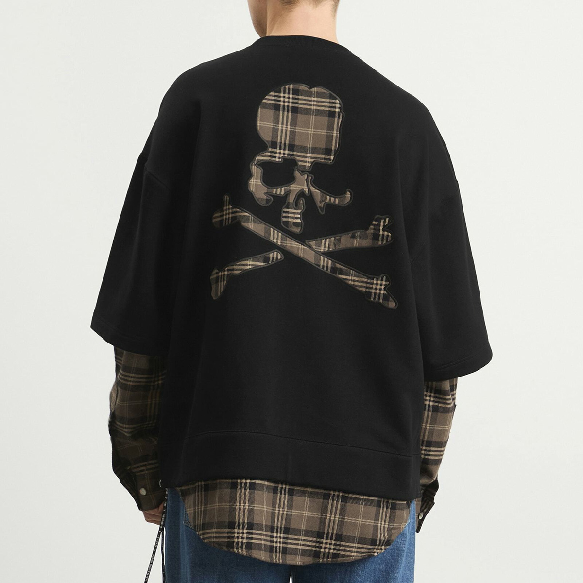 MASTERMIND WORLD Men's Layered Sweatshirt in Black X Gray Plaid
