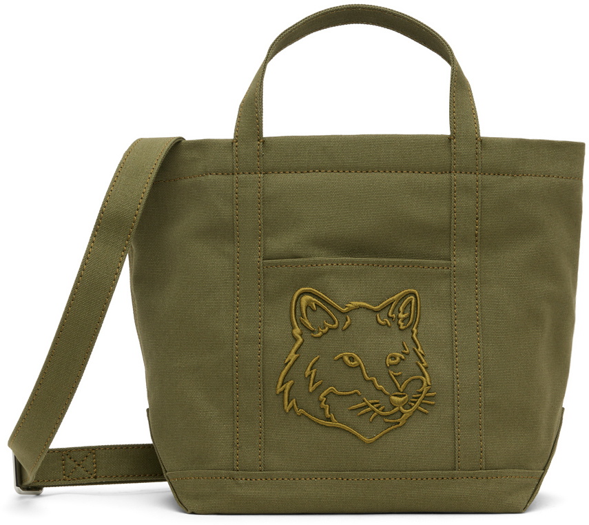 Maison Kitsuné Khaki Fox Head Small Tote Maison Kitsune