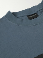Balenciaga - Distressed Logo-Print Cotton-Jersey T-Shirt - Blue